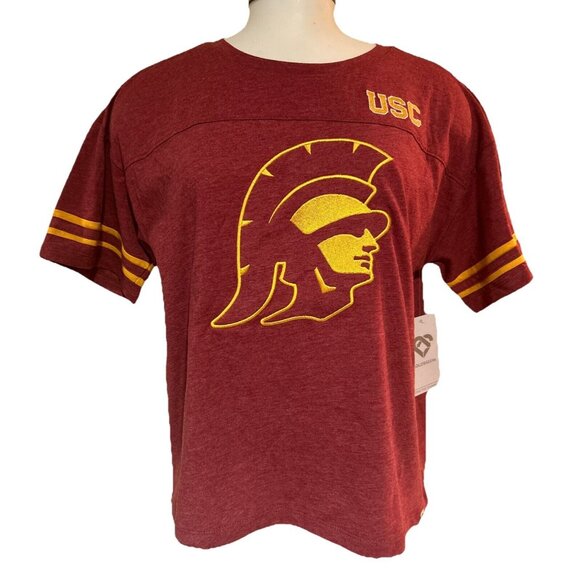 USC Trojans Colosseum Athletics Red Stripe Recycled SS T-Shirt Women's M NEW - Picture 1 of 7